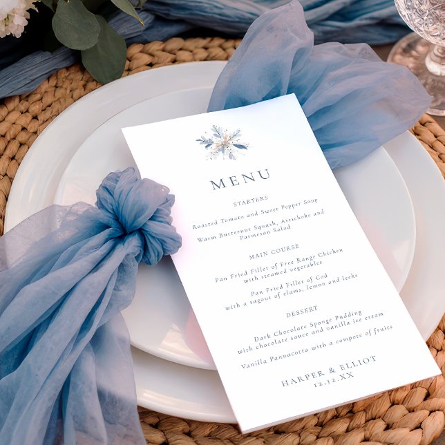 Menú Minimalist Blue Snowflake Winter Wedding (Subido por el creador)