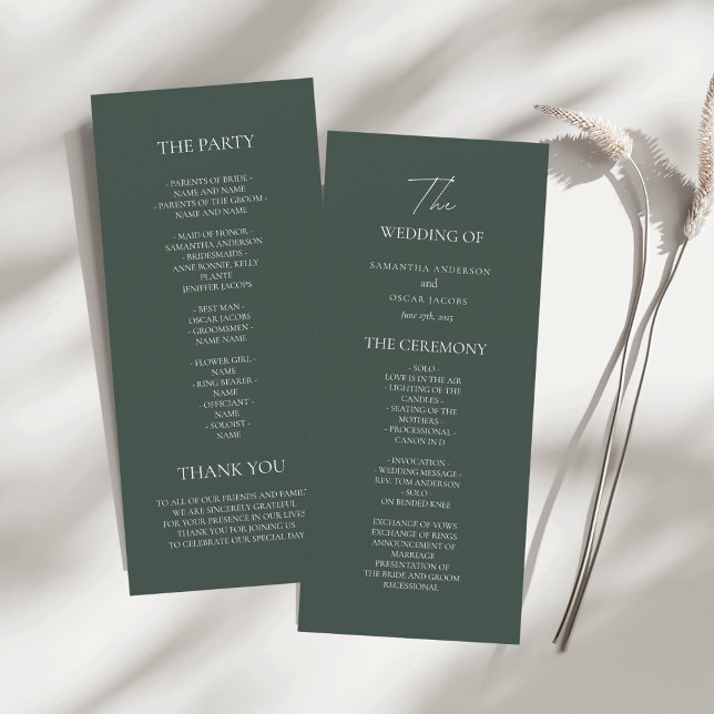 Menú Minimalist Dark Green Wedding Program | Modern  (Subido por el creador)