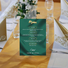 Menú Minimalist Elegant Emerald & Gold Script Wedding