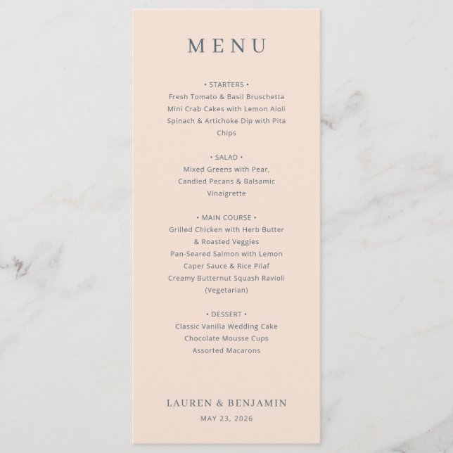 Menú minimalista beige elegante (Anverso)