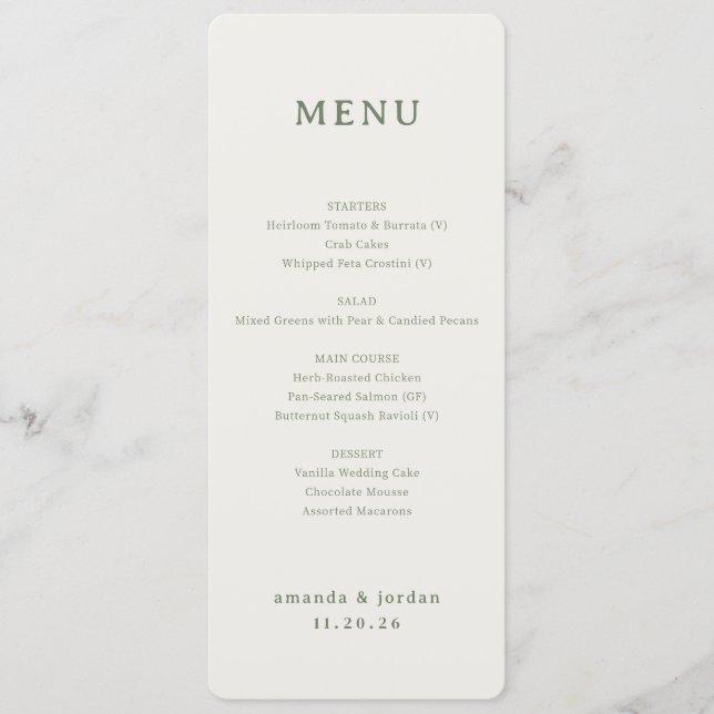 Menú Minimalista Beige Elegante (Anverso)