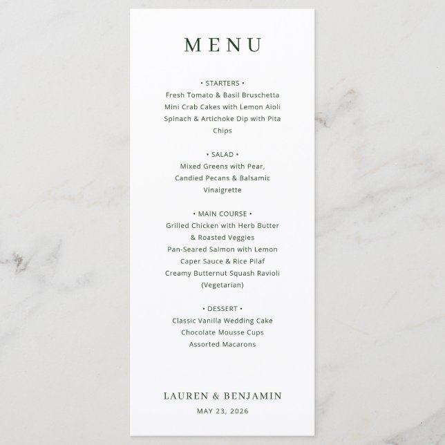 Menú Minimalista Blanco Elegante (Anverso)