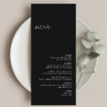 Menú Minimalista Boda negro moderno<br><div class="desc">Eleva la recepción con este Minimalista menú Boda negro moderno y personalizado. Esta elegante pieza, diseñada para realzar tu cocina, realza cualquier pantalla de menú boda. Perfecto para las parejas que buscan ideas de menú boda de moda, estas tarjetas de menú boda de personalizable complementan los elegantes menús bodas de...</div>