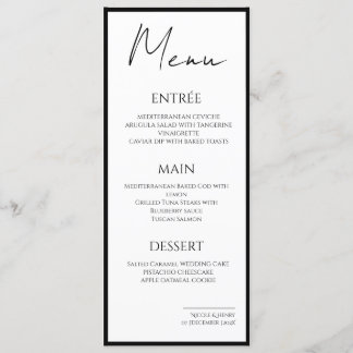 Menú Minimalista Bordes Negros Boda Elegante