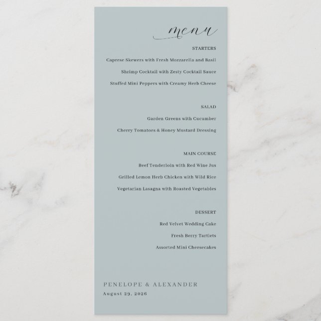 Menú Minimalista de Menta Elegante (Anverso)