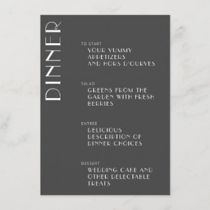 Menú Minimalista elegante Boda Art Deco Blanco Negro