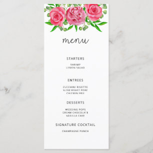 Menú minimalista floral elegante acuarela