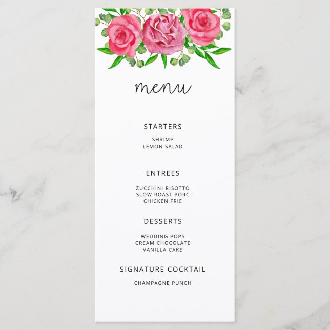 Menú minimalista florido elegante acuarela (Anverso)