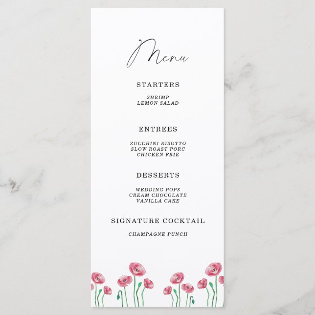 Menú minimalista florido elegante acuarela (Anverso)
