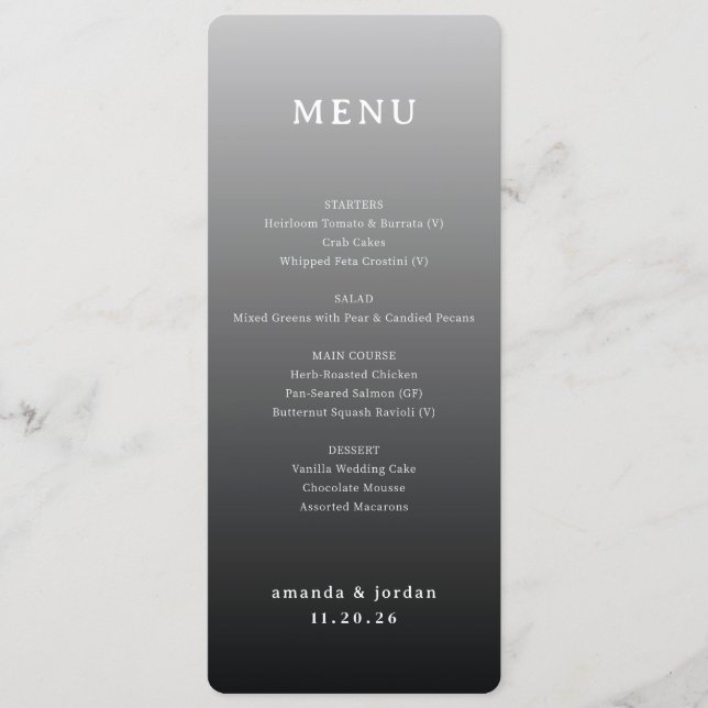 Menú Minimalista Gris Elegante (Anverso)