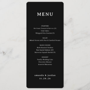 Menú minimalista negro elegante
