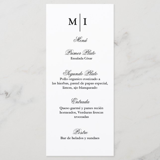 Menú minimalista para cualquier evento (Anverso)
