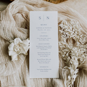 Menú Minimalista y Chic Boda Blanca y Azul Polvo