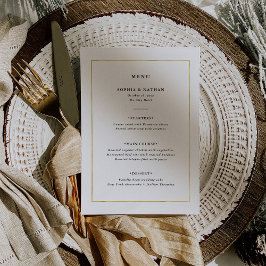 Menú Mínimo moderno | Faux Gold Border Boda