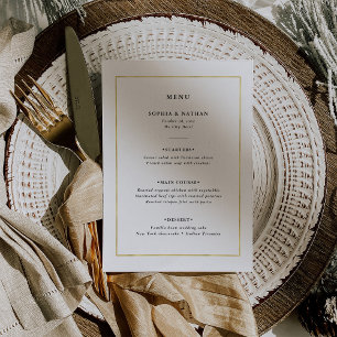 Menú Mínimo moderno   Faux Gold Border Boda