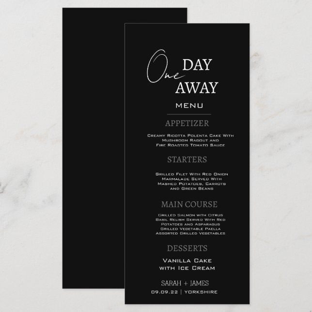 Menú Mínimo negro un día antes Fiesta de la cena de ens (Anverso / Reverso)