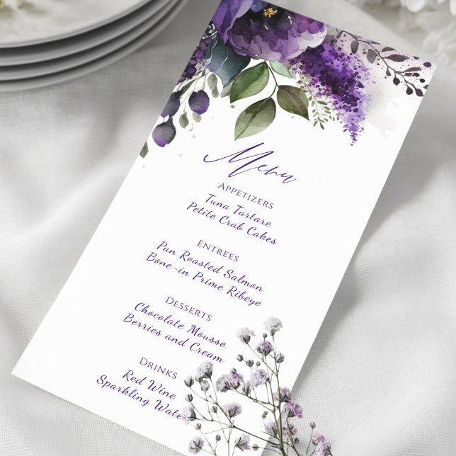 Menú Moda Acuarela Moderna Elegante Boda Floral (Chic Modern Watercolor Elegant Floral Wedding Menu)