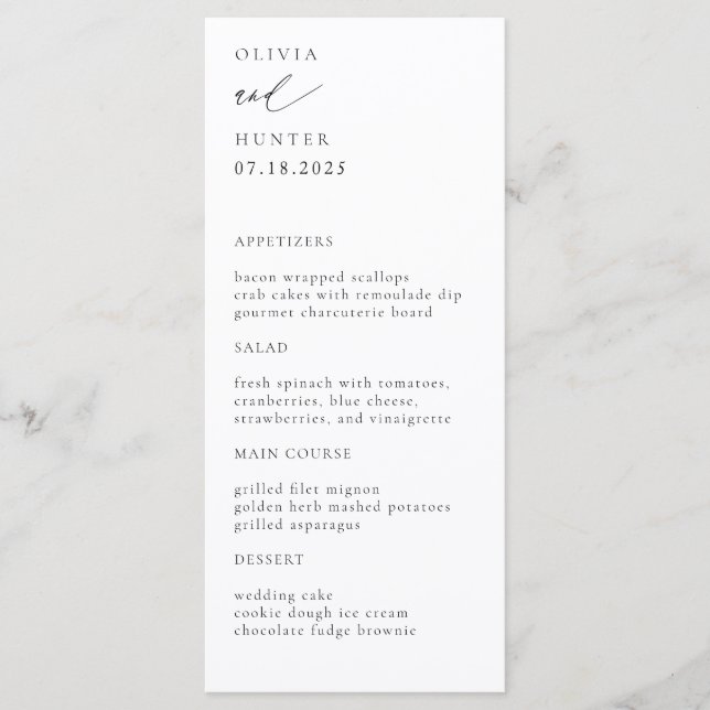 Menú Moda Boda blanco y negro moderno (Anverso)