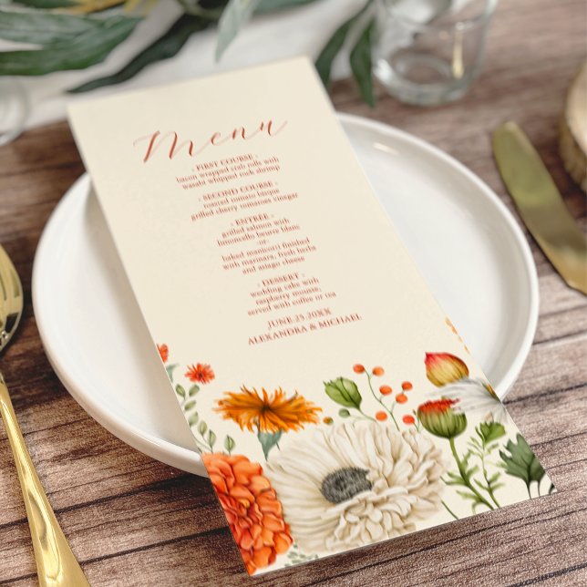 Menú Moda bohemia Boda Floral Terracotta (Subido por el creador)