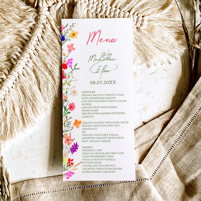 Menú Moda boho flor silvestre brillante jardín de boda (Subido por el creador)