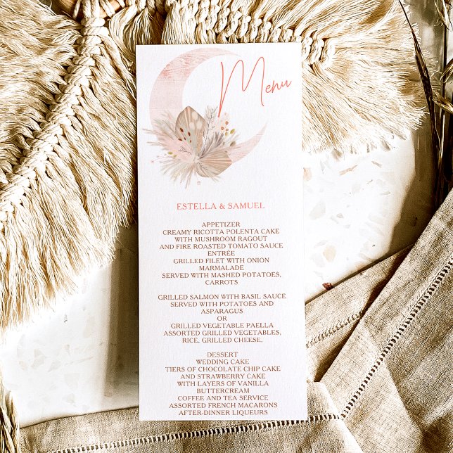 Menú Moda boho pampas rústico boda de luna floral (Subido por el creador)