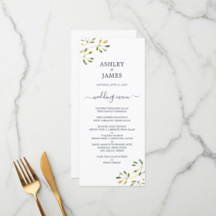 Menú Moda Eucalyptus Foliage Dark Blue Script Boda