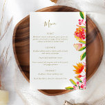 Menú Moda Naranja rosa acuarela Floral Script Boda<br><div class="desc">Menú Boda de escritura floral rosa y Naranja moderno</div>