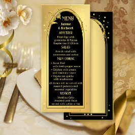 Menú Moda Oro Negro Estilo Deco Boda
