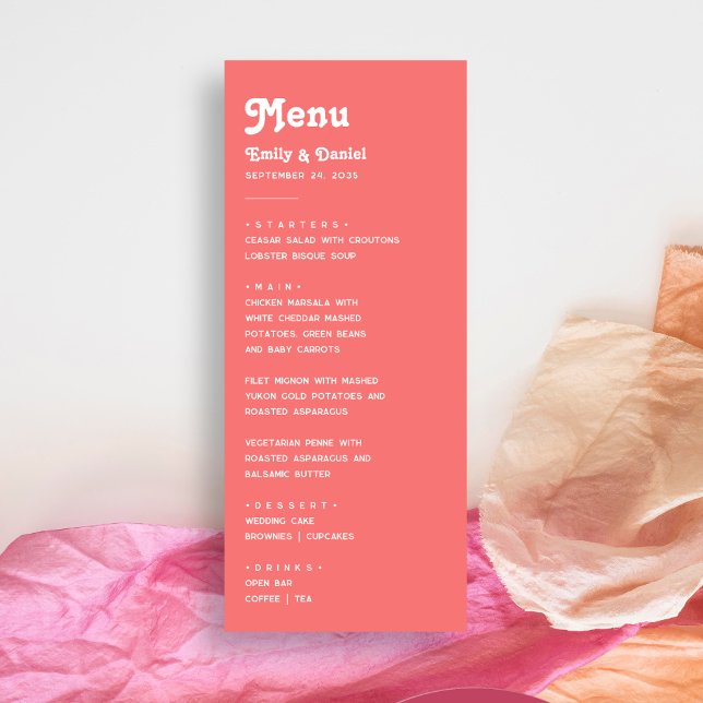 Menú Moda Retro Verano Brillante Coral Boda Rosa (Subido por el creador)