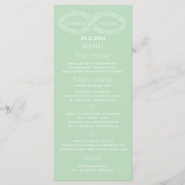 Menú Moda romántica botánica de neo-mint infinito elega (Anverso)