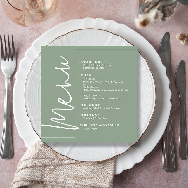 Menú Moda Sage Green (Chic Sage Green Menu Cards)