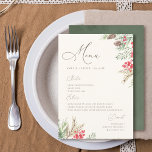 Menú Moda Script acuarela Boda de energía de invierno<br><div class="desc">Relájese con nuestro menú boda. En un entorno beige relajante,  la vegetación acuática de invierno,  bayas huecas,  pinos y follaje marco elegante guión y tipografía serif.</div>