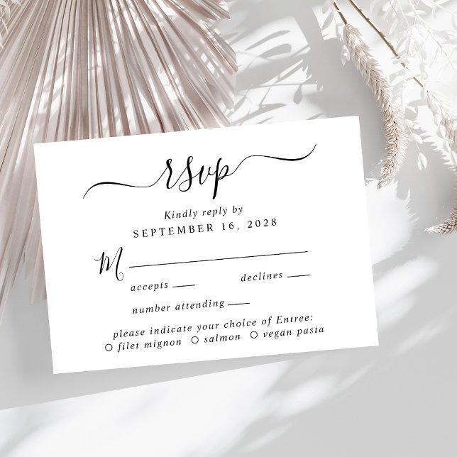 Menú moda Script Elección Boda RSVP (A chic wedding RSVP card with your customized menu options)