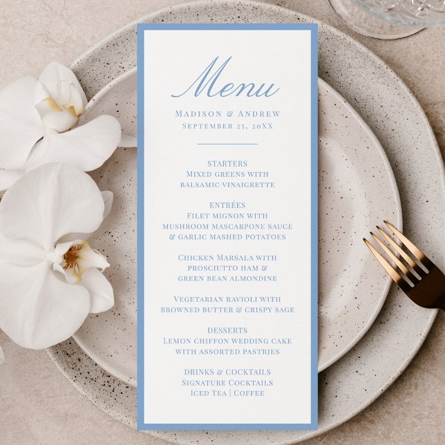 Menú Modern Blue Border Wedding (Subido por el creador)