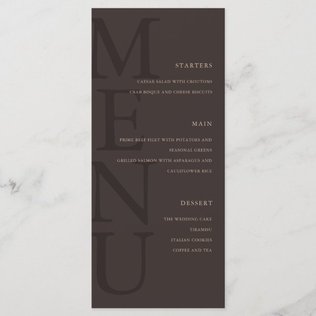 Menú Modern Brown Minimalist Wedding (Anverso)