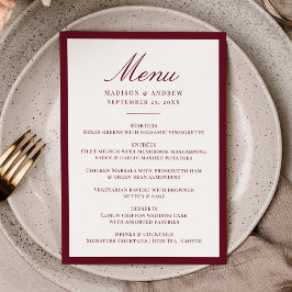 Menú Modern Burgundy Border Wedding