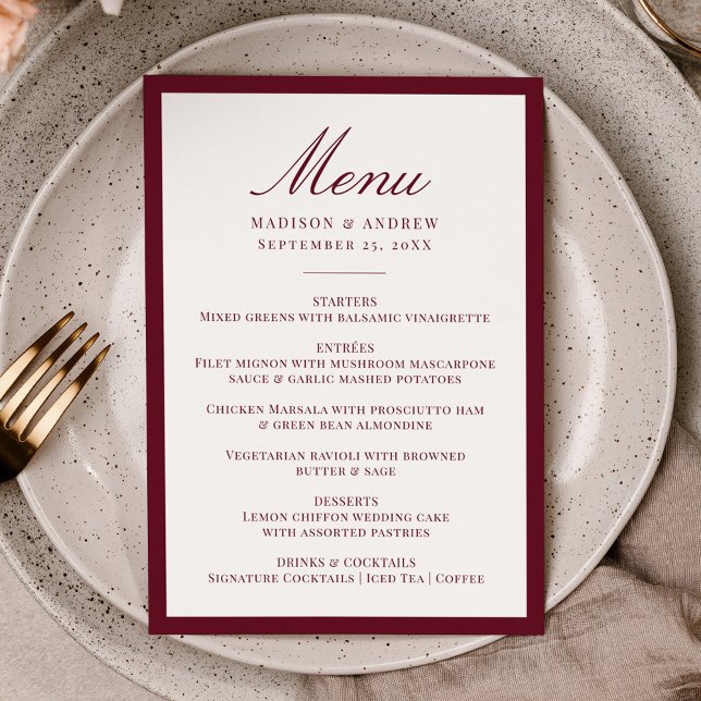 Menú Modern Burgundy Border Wedding (Subido por el creador)