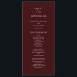 Menú Modern Burgundy Wedding Ceremony Program |<br><div class="desc">Share the details of your special day with this Modern Burgundy Wedding Ceremony Program, designed with a rich wine-red background, refined script accents, and clean minimalist typography. This elegant two-sided program is perfect for guiding guests through the ceremony order, bridal party names, readings, and other meaningful moments. Fully customizable—edit the...</div>