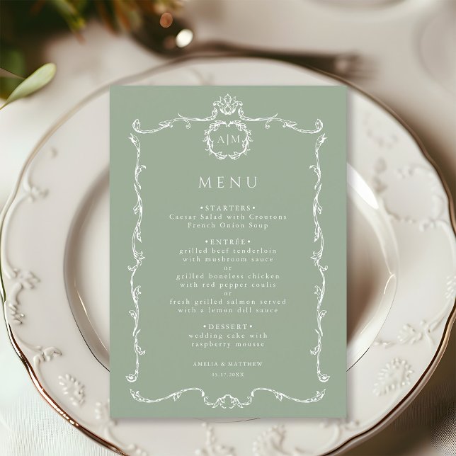 Menú Modern Classic French Frame Sage Green Wedding  (Subido por el creador)