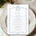 Menú Modern Classic French Frame Wedding Dusty Blue<br><div class="desc">Elegant French frame wedding menu with monograms. For more advanced customization of this design,  please click the BLUE DESIGN TOOL BUTTON above!  Matching items are also available.</div>