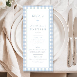 Menú Modern Dusty Blue Gingham Boy Baptism