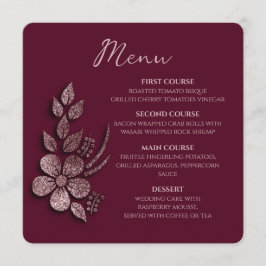 Menú Modern Elegant Rose Gold Glitter Floral & Burgundy