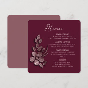 Menú Modern Elegant Rose Gold Glitter Floral & Burgundy