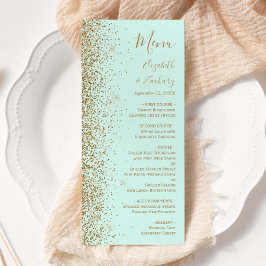 Menú Modern Gold Glitter Mint Green Wedding