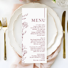 Menú Modern Hand Drawn Floral Burgundy Wedding Dinner