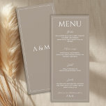 Menú Modern light brown minimalist wedding<br><div class="desc">Modern and simple wedding menu in light brown. Clean and easy-to-read design that matches a minimalist modern wedding theme. Includes course description - starter,  main course,  desert and drinks information which is easy to edit and personalize.</div>