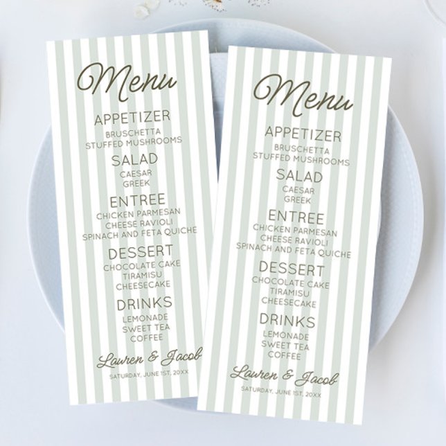 Menú Modern Minimal Minimalist Green Stripes Wedding (Subido por el creador)
