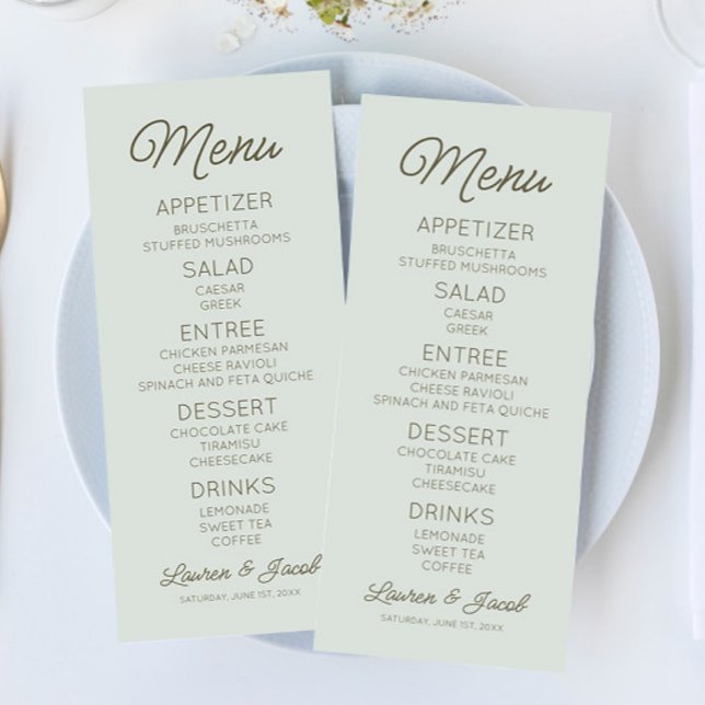 Menú Modern Minimal Minimalist Green Wedding (Subido por el creador)