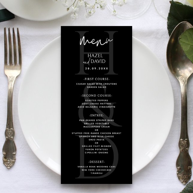 Menú Modern Minimalist Black and White Monogram Wedding (Subido por el creador)