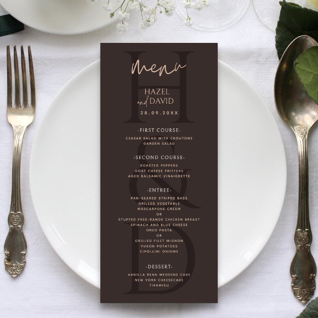 Menú Modern Minimalist Brown Monogram Wedding (Subido por el creador)